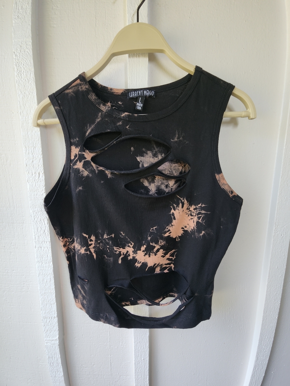 Current Mood Distressed Cut Out Tie Dye Tank Top Size Large